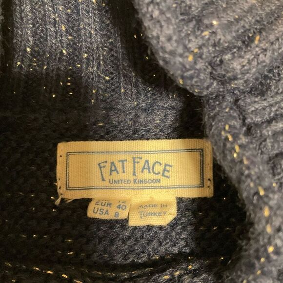 Fat Face Navy Gold Flecked Mock Turtleneck Pullover Sweater, 8 - Picture 14 of 16